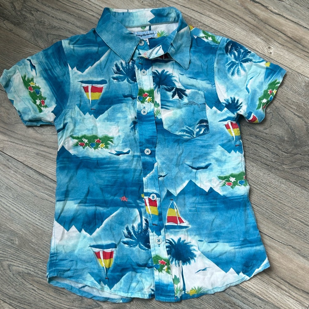 Tommy Bahamas kids tropical vacation button up shirt boys size 5